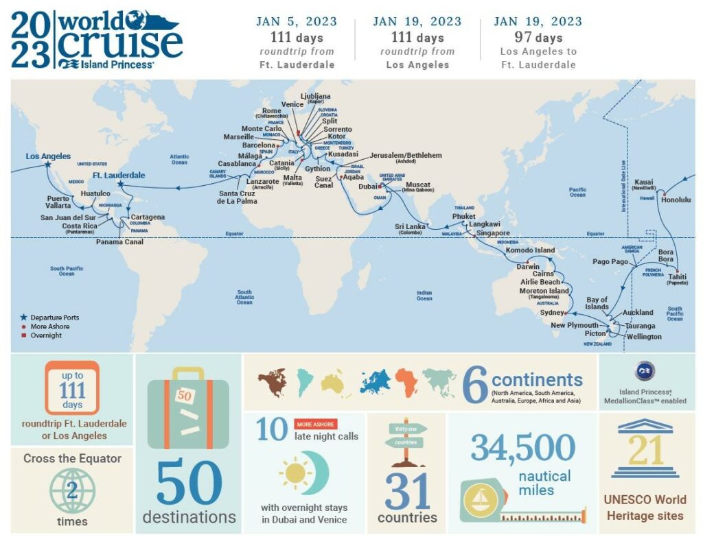 Princess Cruises’ 2023 World Cruise to 50 mustsee destinations